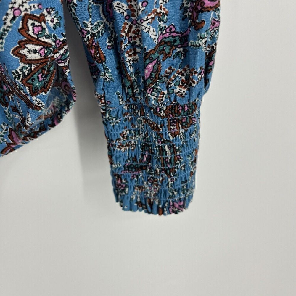 Loft Top Size Medium Bouquet Ruffle Yoke Shirt Button Up Paisley Smocked Prairie - Picture 8 of 10
